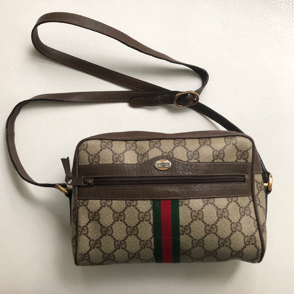 Gucci crossbody leather trim monogram bag